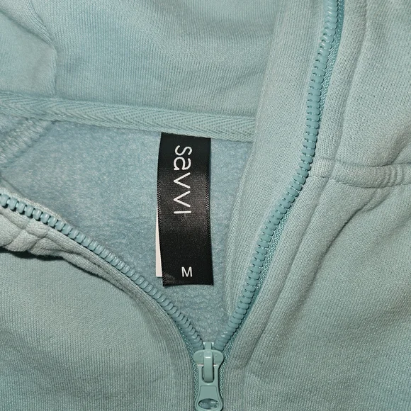 Savvi Women's Full Zip Fleece Hoodie Medium Teal Blue Thumb Holes Jacket - Picture 2 of 7